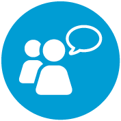 Icon mit zwei Personen und einer Sprechblase